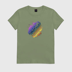 Футболка хлопковая женская Орнамент со скрипичным ключом, цвет: авокадо