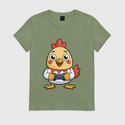 Футболка хлопковая женская Цыпленок геймер, цвет: авокадо