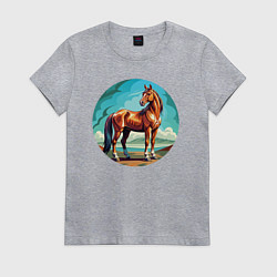 Футболка хлопковая женская Лошадь в степи, цвет: меланж