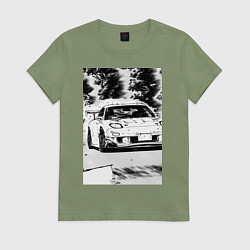 Футболка хлопковая женская Mazda rx-7 автомобиль гоночный, цвет: авокадо