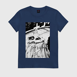 Футболка хлопковая женская Mazda RX-7 гоночный стиль, цвет: тёмно-синий