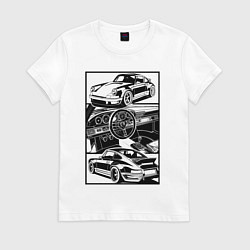 Футболка хлопковая женская Porsche автомобиль классический, цвет: белый