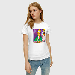 Футболка хлопковая женская Гомер Симпсон спагетти болоньезе, цвет: белый — фото 2