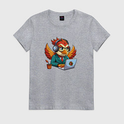 Футболка хлопковая женская Орел в костюме сидит за ноутбуком, цвет: меланж