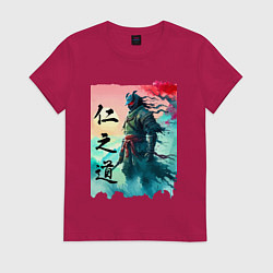 Футболка хлопковая женская Japanese samurai - ghost of Tsushima sketch, цвет: маджента