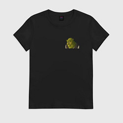 Футболка хлопковая женская Шрек удивляется - мем, цвет: черный