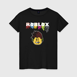 Футболка хлопковая женская Roblox pixel - роблокс пиксель видеоигра для детей, цвет: черный