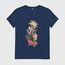 Футболка хлопковая женская Моя геройская академия Бакуго взрыв, цвет: тёмно-синий