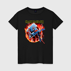 Футболка хлопковая женская Iron Maiden fire, цвет: черный