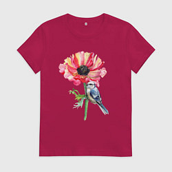 Футболка хлопковая женская Мак и лазоревка, цвет: маджента
