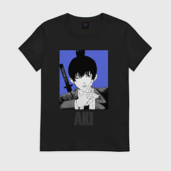Футболка хлопковая женская Человек-бензопила Aki, цвет: черный
