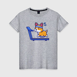 Футболка хлопковая женская Собачка на беговой дорожке, цвет: меланж