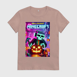Футболка хлопковая женская Skeleton and pumpkin - neon glow, цвет: пыльно-розовый