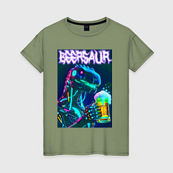 Футболка хлопковая женская Neon cyber beersaur - neon glow fantasy, цвет: авокадо