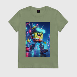Футболка хлопковая женская Cyber Sponge Bob - neon glow fantasy, цвет: авокадо