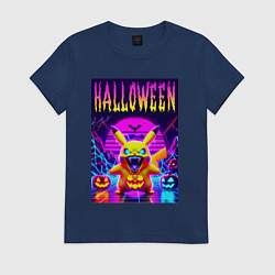 Футболка хлопковая женская Pikachu - halloween vaporwave, цвет: тёмно-синий