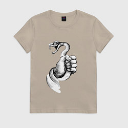 Футболка хлопковая женская Пойманная змея, цвет: миндальный