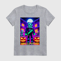 Футболка хлопковая женская Halloween and Minecraft - neon collaboration, цвет: меланж