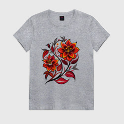 Футболка хлопковая женская Алый цветок, цвет: меланж