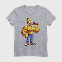 Футболка хлопковая женская Гомер культурист, цвет: меланж
