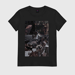 Футболка хлопковая женская Волки коллаж, цвет: черный