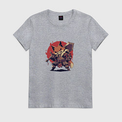 Футболка хлопковая женская Боевой лис с большим мечом, цвет: меланж