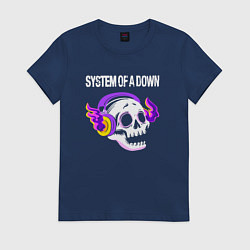 Футболка хлопковая женская System of a Down - неоновый череп, цвет: тёмно-синий