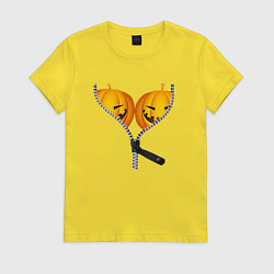 Футболка хлопковая женская Тыквенный бюст, цвет: желтый