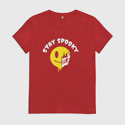 Футболка хлопковая женская Stay spooky смайл эмодзи, цвет: красный