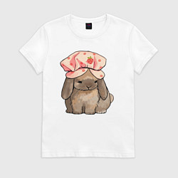 Футболка хлопковая женская Кролик в шапке, цвет: белый