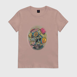 Футболка хлопковая женская Очки на черепе, цвет: пыльно-розовый