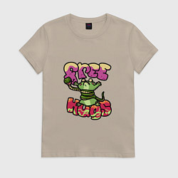 Футболка хлопковая женская Freehugs, цвет: миндальный