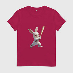 Футболка хлопковая женская Зайчик чемпион, цвет: маджента