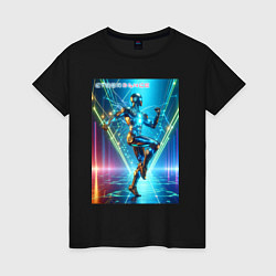 Футболка хлопковая женская Cool cyber dancer - neon glow, цвет: черный
