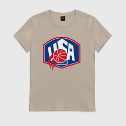 Футболка хлопковая женская Баскетбол США, цвет: миндальный