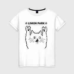 Футболка хлопковая женская Linkin Park 2024 - rock cat, цвет: белый