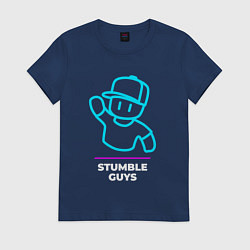 Футболка хлопковая женская Символ Stumble Guys в неоновых цветах, цвет: тёмно-синий
