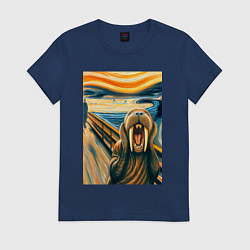 Футболка хлопковая женская Морж кричит на картине Эдварда Мунка - мем искусст, цвет: тёмно-синий