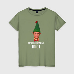 Футболка хлопковая женская Merry Christmas idiot, цвет: авокадо