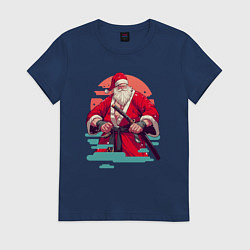 Футболка хлопковая женская Дед Мороз Самурай, цвет: тёмно-синий