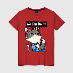 Футболка хлопковая женская We can do it - cat, цвет: красный