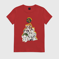 Футболка хлопковая женская Exo в виде милых зверушек, цвет: красный