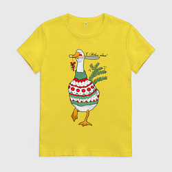 Футболка хлопковая женская Гусь новогодний с ножом, цвет: желтый