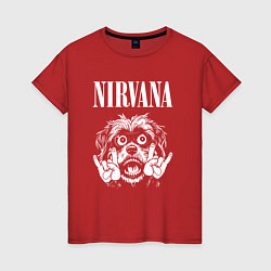 Футболка хлопковая женская Nirvana rock dog, цвет: красный