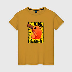 Футболка хлопковая женская Caution pochito black vinyl, цвет: горчичный