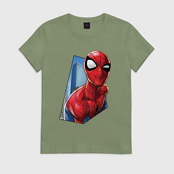 Футболка хлопковая женская Человек-паук и город, цвет: авокадо