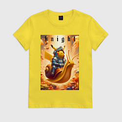 Футболка хлопковая женская Pikachu knight on a snail - ai art fantasy, цвет: желтый