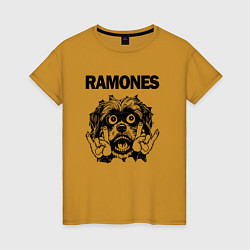 Футболка хлопковая женская Ramones - rock dog, цвет: горчичный