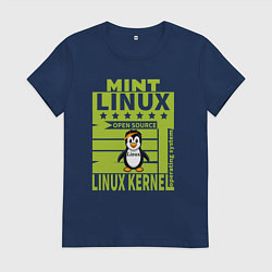 Футболка хлопковая женская Пингвин линукс минт, цвет: тёмно-синий