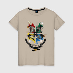 Футболка хлопковая женская Hogwarts School of Witchcraft and Wizardry, цвет: миндальный